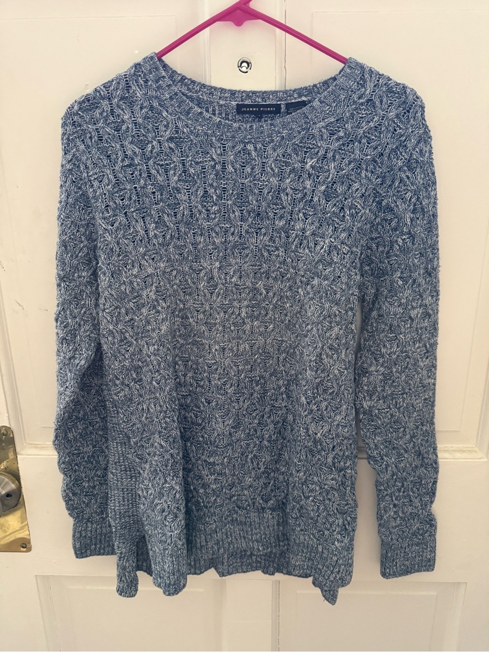 JEANNE PIERRE Blue and White Knit Sweater